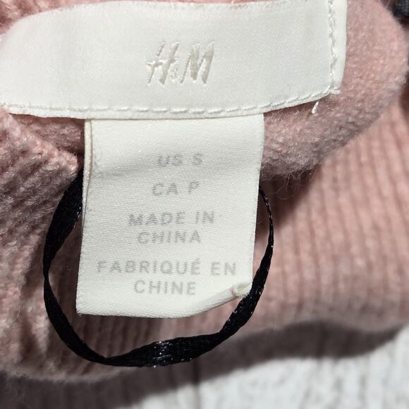 H&M Pullover Sweater Small Pink Striped Knit Wool High Neck Long Sleeve Retro - Picture 5 of 9